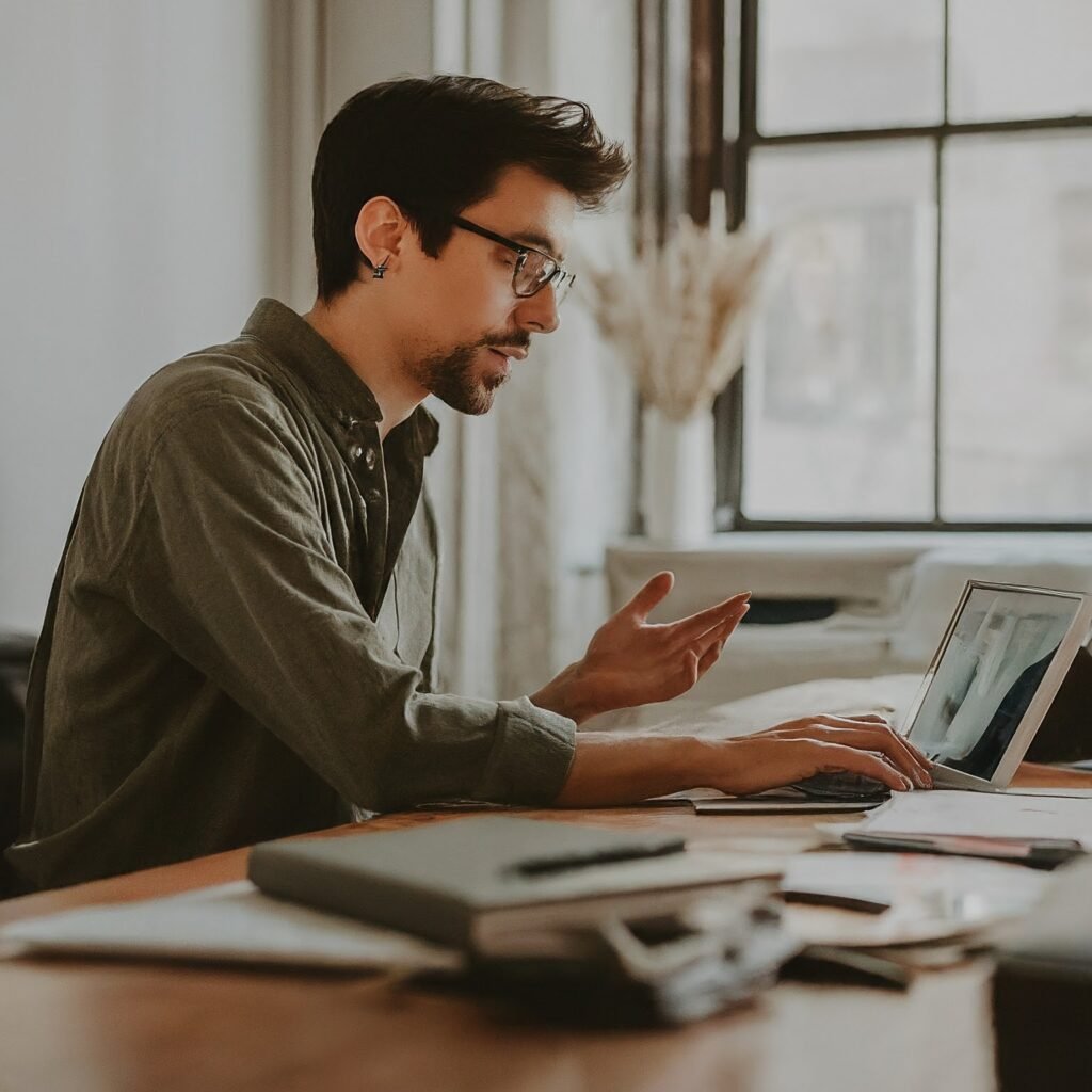 la personne est en réunion sur un ordinateur
