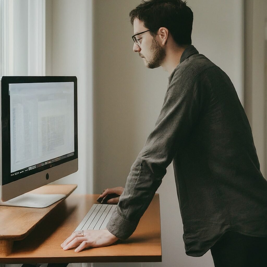 personne debout devant un bureau