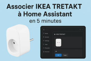 Prise connectée IKEA TRÅDFRI associée à l’application Home Smart pour contrôler un appareil à distance.