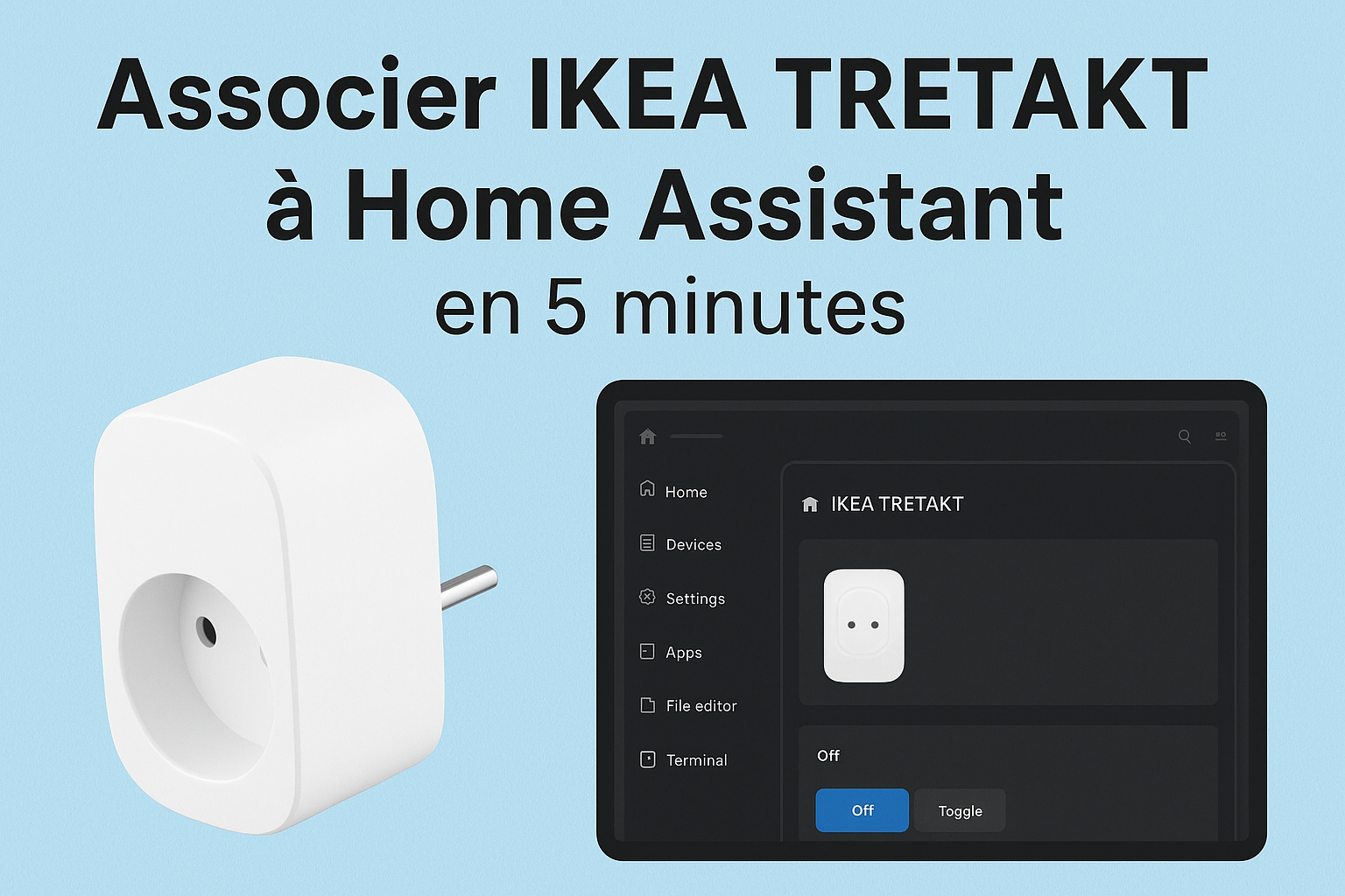 Prise connectée IKEA TRÅDFRI associée à l’application Home Smart pour contrôler un appareil à distance.
