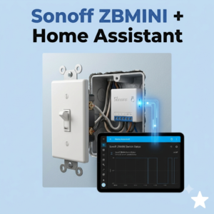 Module relais Sonoff ZBMINI installé derrière un interrupteur mural avec Home Assistant