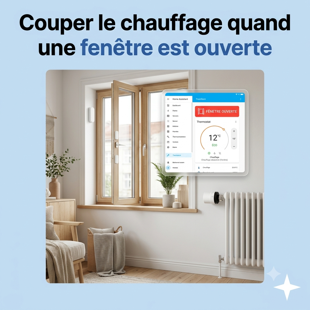 Vanne thermostatique connectée qui coupe le chauffage à l'ouverture d'une fenêtre avec Home Assistant