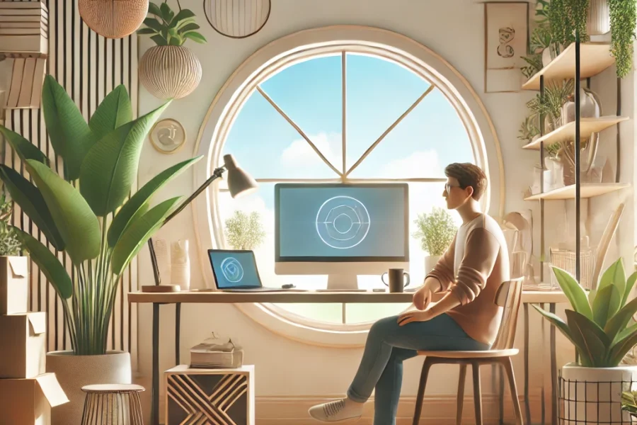 remote worker in a cozy home office