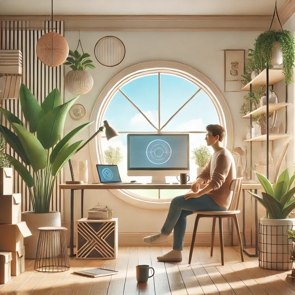 remote worker in a cozy home office