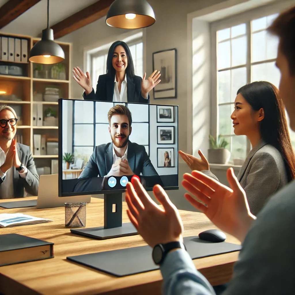 DALL·E 2025-03-06 18.01.01 - A virtual meeting scene where remote workers communicate via video conference. The focus is on non-verbal communication_ one person is nodding in agre