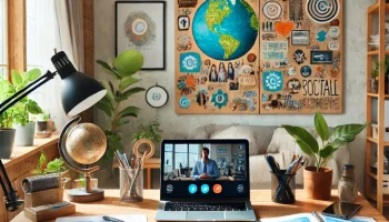 DALL·E 2025-03-09 11.49.18 – A home office where a remote worker is engaging in corporate social responsibility initiatives. The workspace includes a laptop displaying a video con DALL·E 2025-03-09 11.49.18 - A home office where a remote worker is engaging in corporate social responsibility initiatives. The workspace includes a laptop displaying a video con