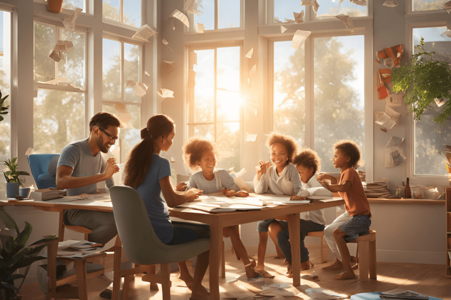 familly working from home