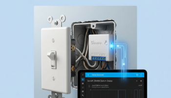Module relais Sonoff ZBMINI installé derrière un interrupteur mural avec Home Assistant