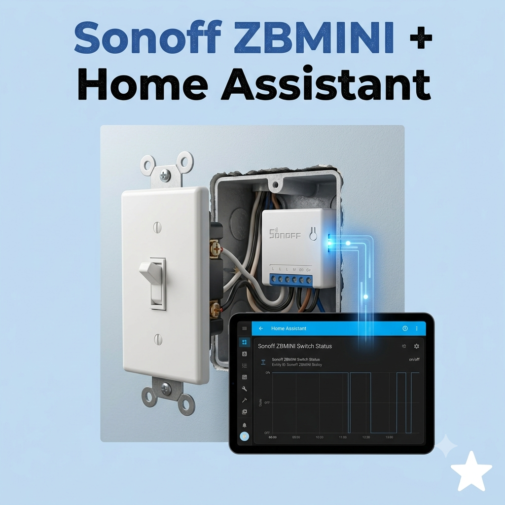 Module relais Sonoff ZBMINI installé derrière un interrupteur mural avec Home Assistant