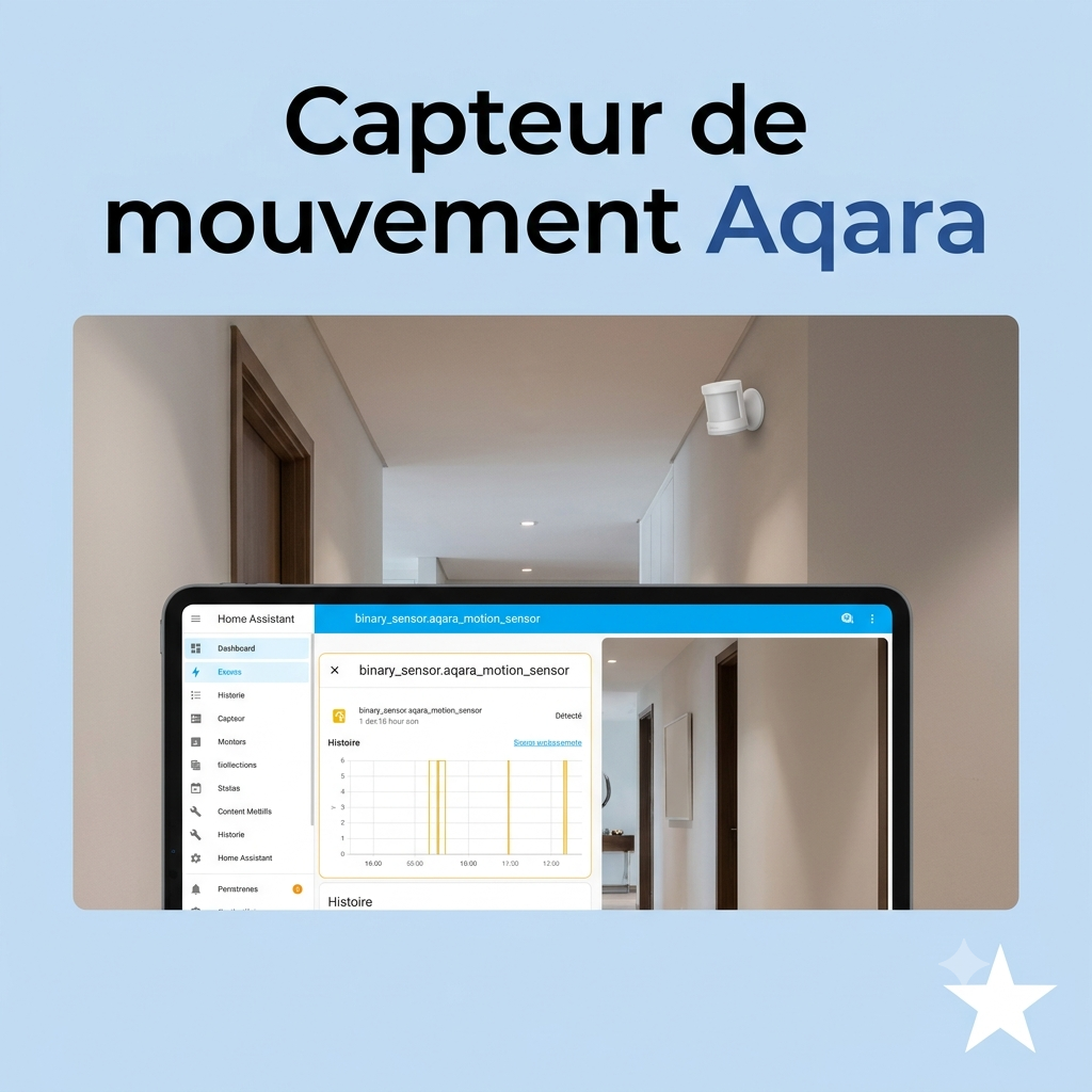 Capteur de mouvement Aqara associé à Home Assistant via Zigbee2MQTT dans un couloir