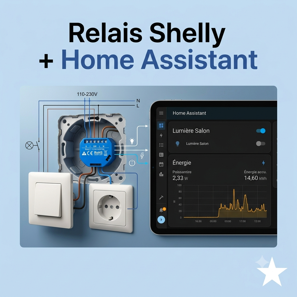 Relais Shelly installé derrière un interrupteur et intégré à Home Assistant en local