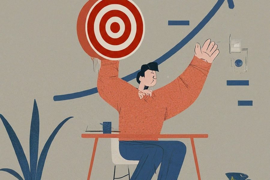 dessin d'une personne visant des objectif dans un bureau